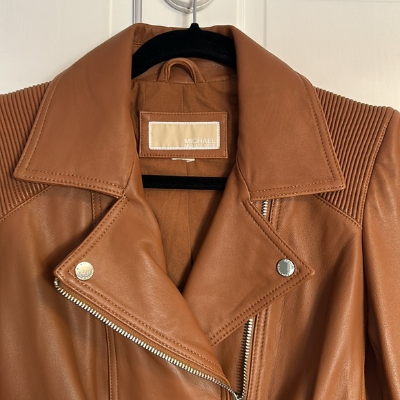 Michael Kors Caramel Brown Leather Jacket - Picture 2 of 8